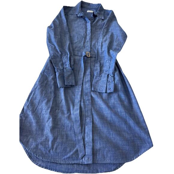 Calvin Klein Womens Denim blue chambray collar button up dress shirt Belted Sz 8 - Picture 1 of 13
